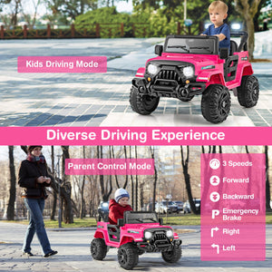 12V Kids Ride on Truck Car with Remote Control Threaded Wheels and 3 Speeds-Pink view 9