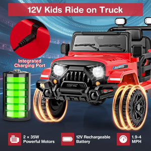 12V Kids Ride on Truck Car with Remote Control Threaded Wheels and 3 Speeds-Red view 7