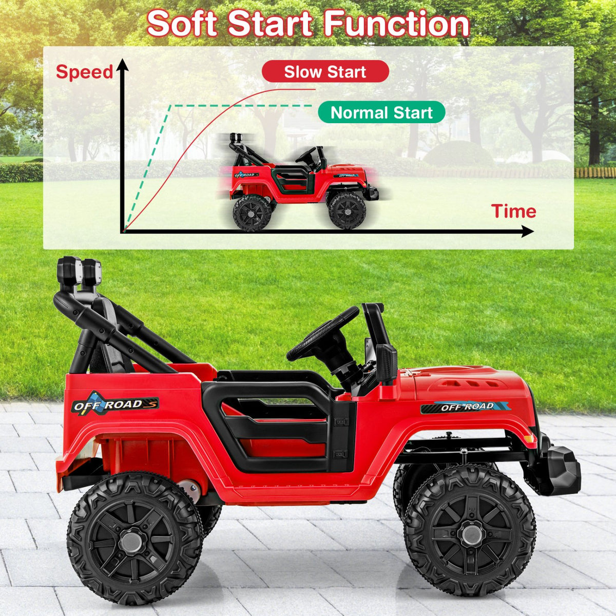 12V Kids Ride on Truck Car with Remote Control Threaded Wheels and 3 Speeds-Red view 8