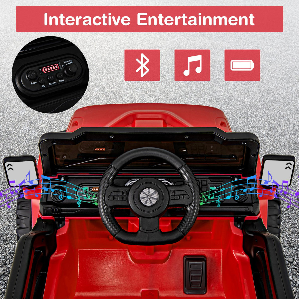 12V Kids Ride on Truck Car with Remote Control Threaded Wheels and 3 Speeds-Red view 9