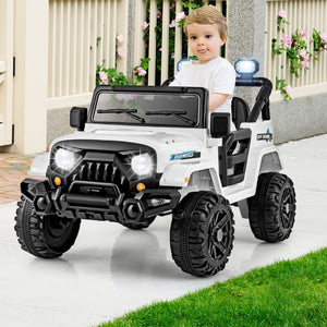 12V Kids Ride on Truck Car with Remote Control Threaded Wheels and 3 Speeds-White view 2