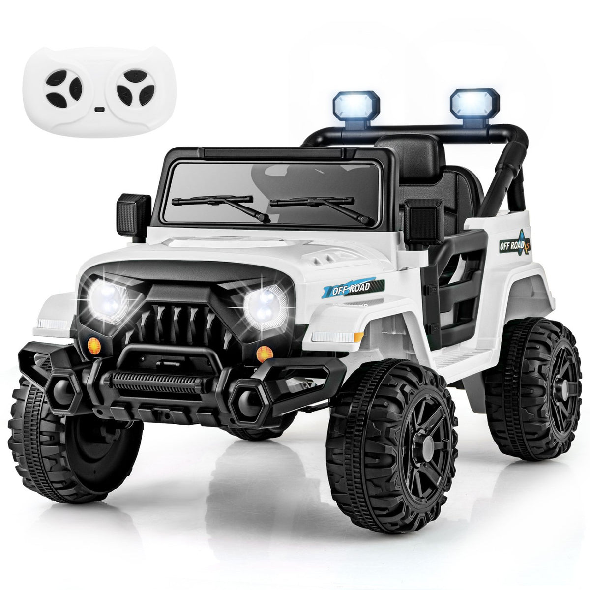 12V Kids Ride on Truck Car with Remote Control Threaded Wheels and 3 Speeds-White view 3