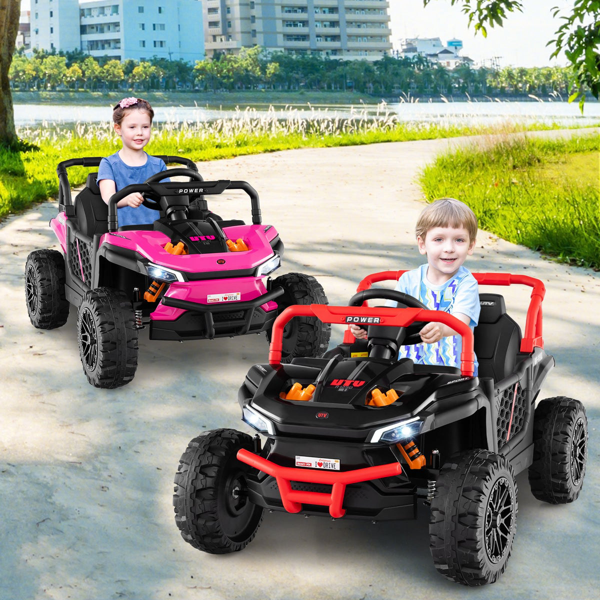 12V Kids Ride on Truck Off-Road UTV with Parental Remote and Lights-Black view 2