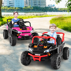 12V Kids Ride on Truck Off-Road UTV with Parental Remote and Lights-Black view 2