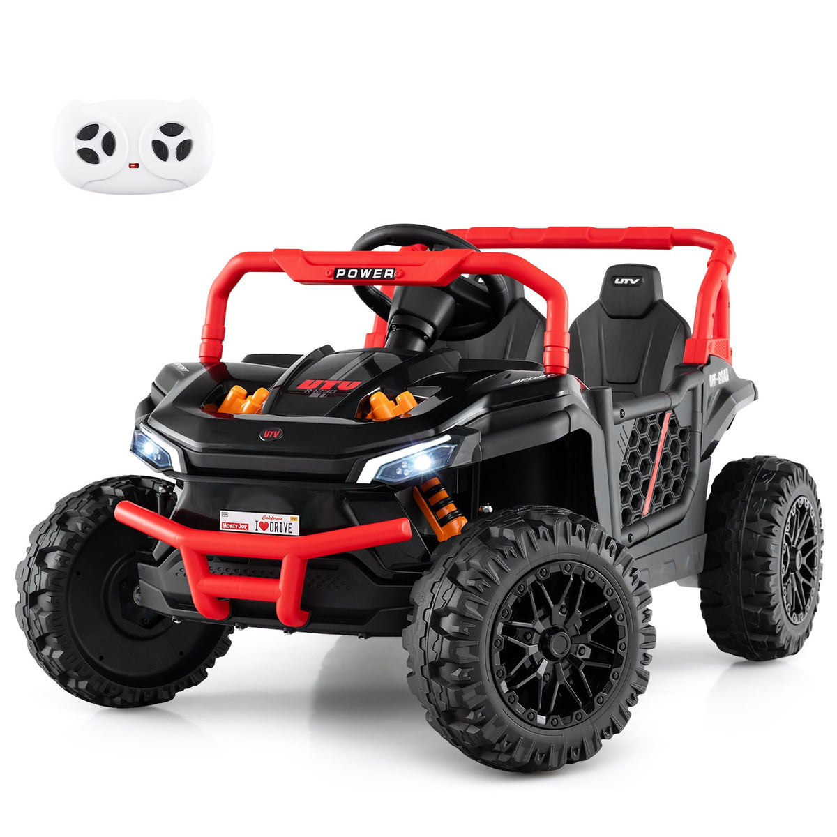 12V Kids Ride on Truck Off-Road UTV with Parental Remote and Lights-Black view 5