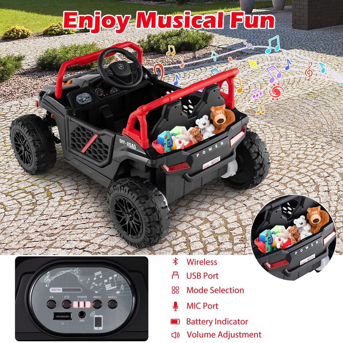 12V Kids Ride on Truck Off-Road UTV with Parental Remote and Lights-Black view 7