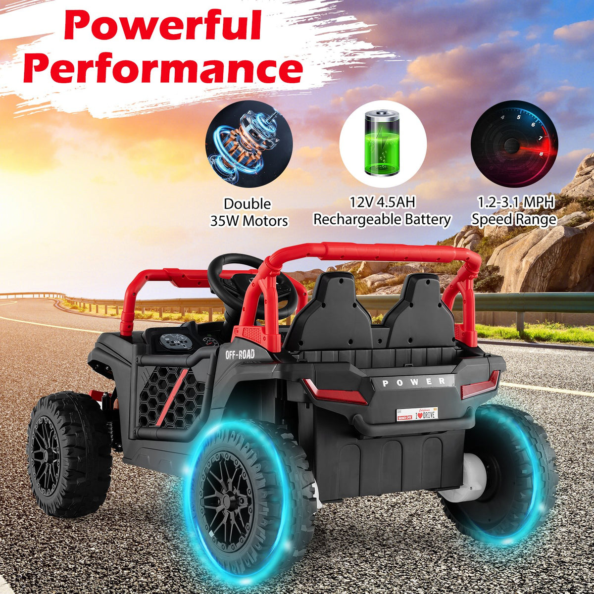 12V Kids Ride on Truck Off-Road UTV with Parental Remote and Lights-Black view 8