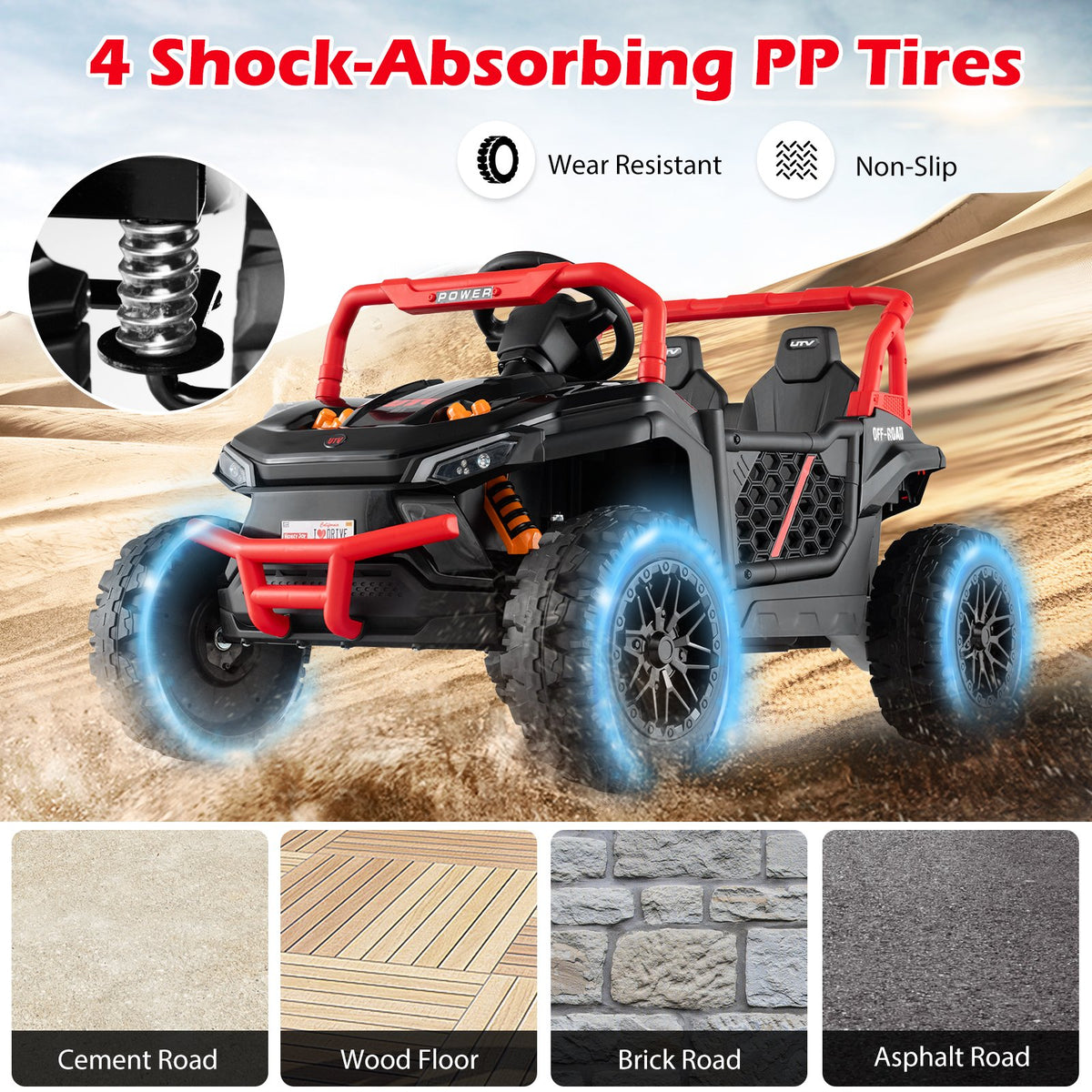 12V Kids Ride on Truck Off-Road UTV with Parental Remote and Lights-Black view 9