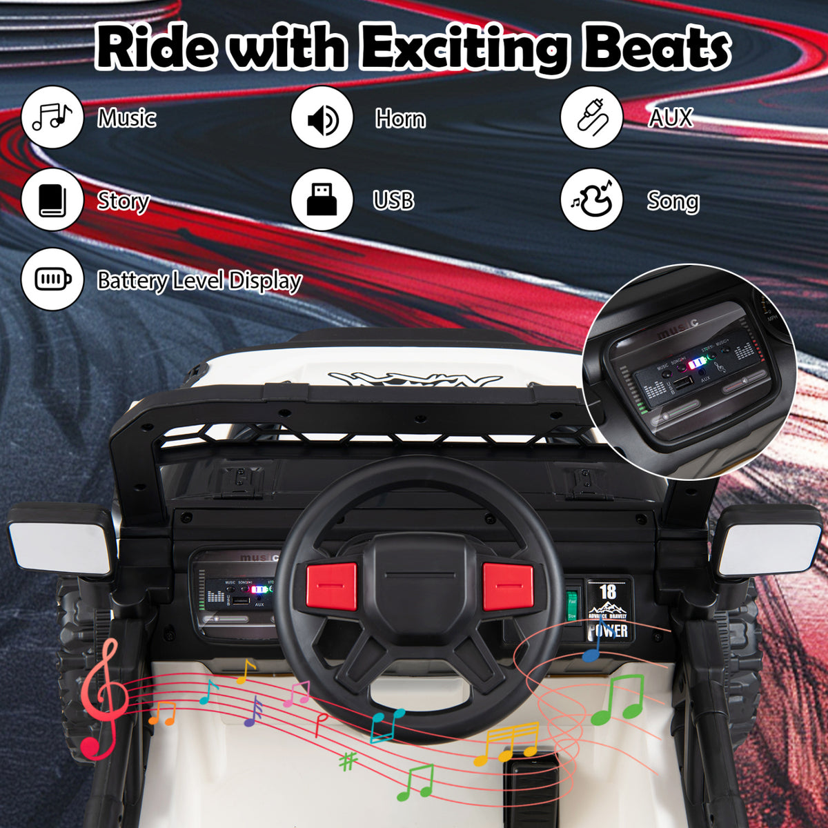 12V Kids Ride on Truck with Remote Control and 3 Speeds-Black view 7