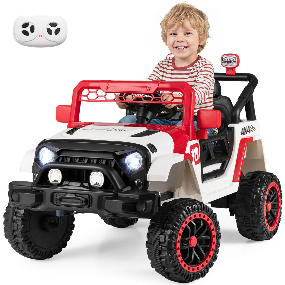 12V Kids Ride on Truck with Remote Control and 3 Speeds-Red