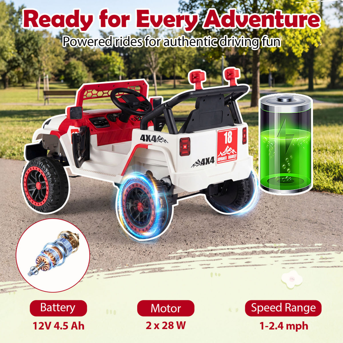 12V Kids Ride on Truck with Remote Control and 3 Speeds-Red view 5