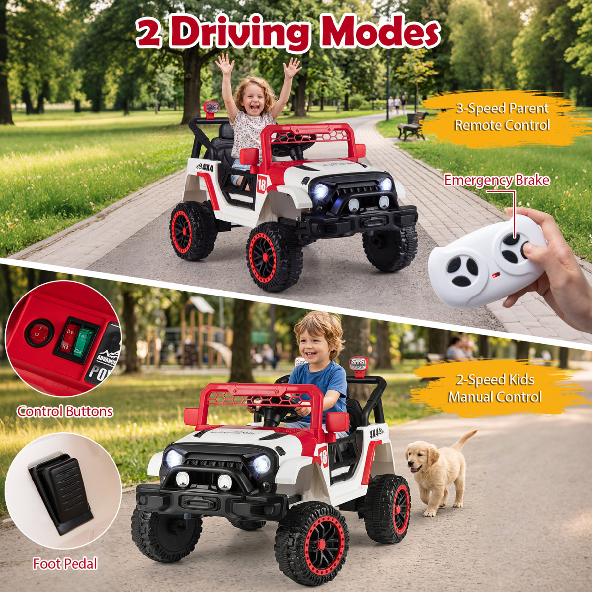 12V Kids Ride on Truck with Remote Control and 3 Speeds-Red view 6