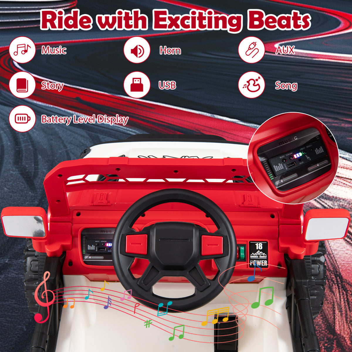 12V Kids Ride on Truck with Remote Control and 3 Speeds-Red view 7