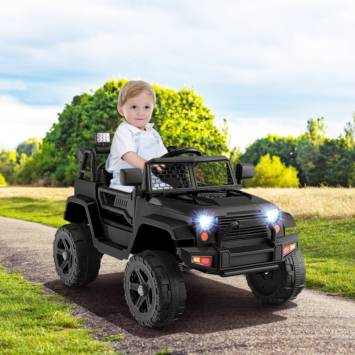 12V Kids Ride On Truck with Remote Control and Headlights-Black view 3