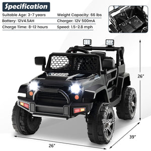 12V Kids Ride On Truck with Remote Control and Headlights-Black view 4