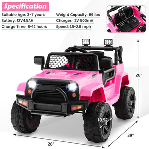 12V Kids Ride On Truck with Remote Control and Headlights-Pink view 4