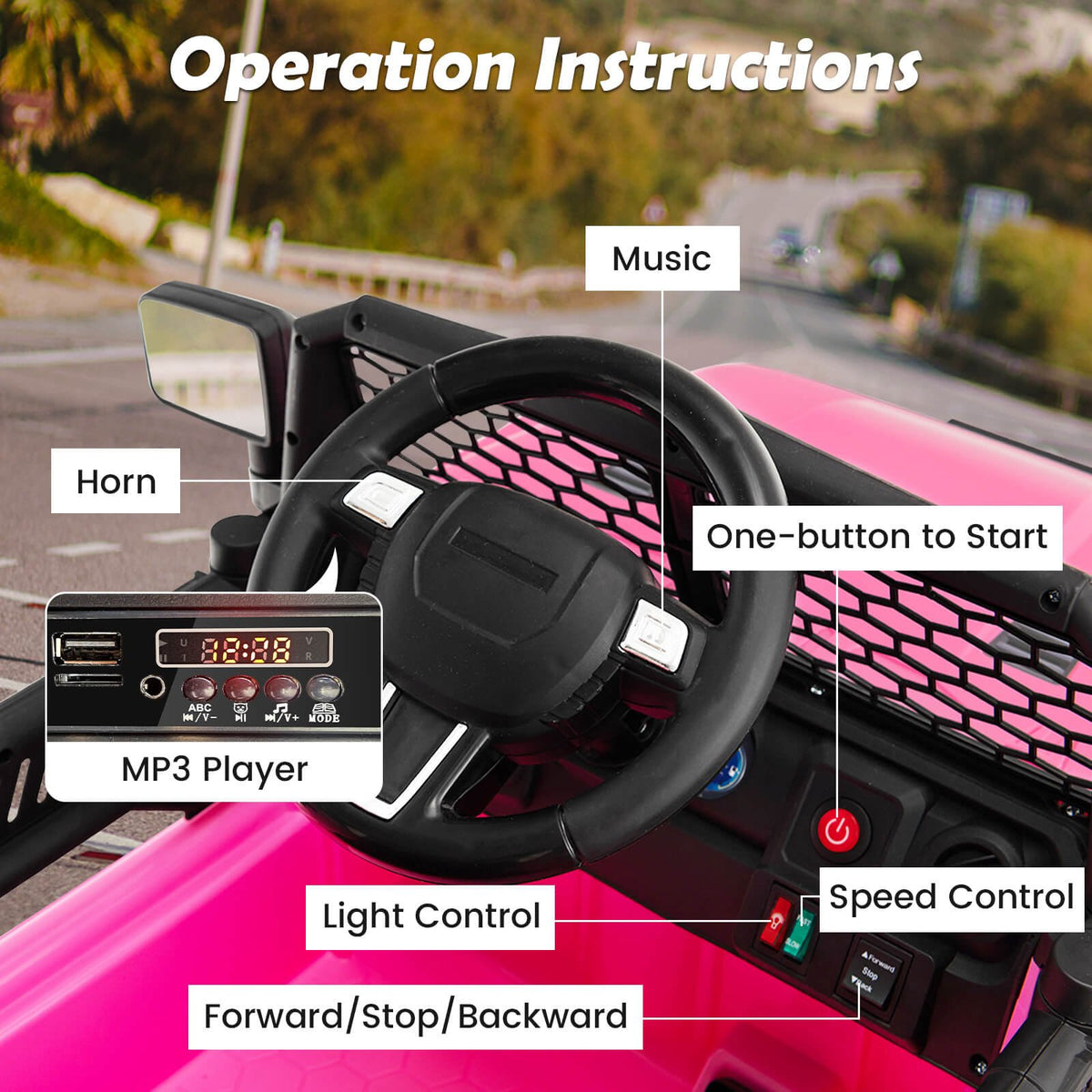12V Kids Ride On Truck with Remote Control and Headlights-Pink view 7