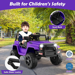 12V Kids Ride On Truck with Remote Control and Headlights-Purple view 6
