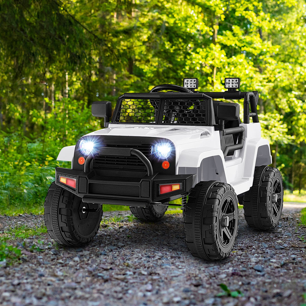 12V Kids Ride On Truck with Remote Control and Headlights-White view 2