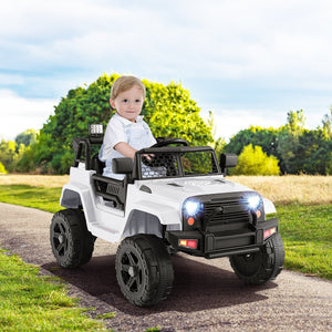 12V Kids Ride On Truck with Remote Control and Headlights-White view 3