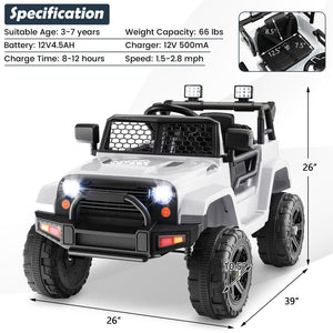 12V Kids Ride On Truck with Remote Control and Headlights-White view 4