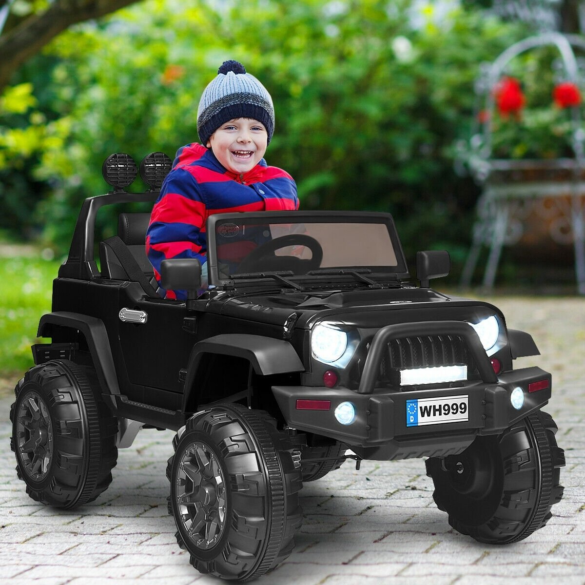 12V Kids Ride On Truck with Remote Control and Double Magnetic Door-Black view 2