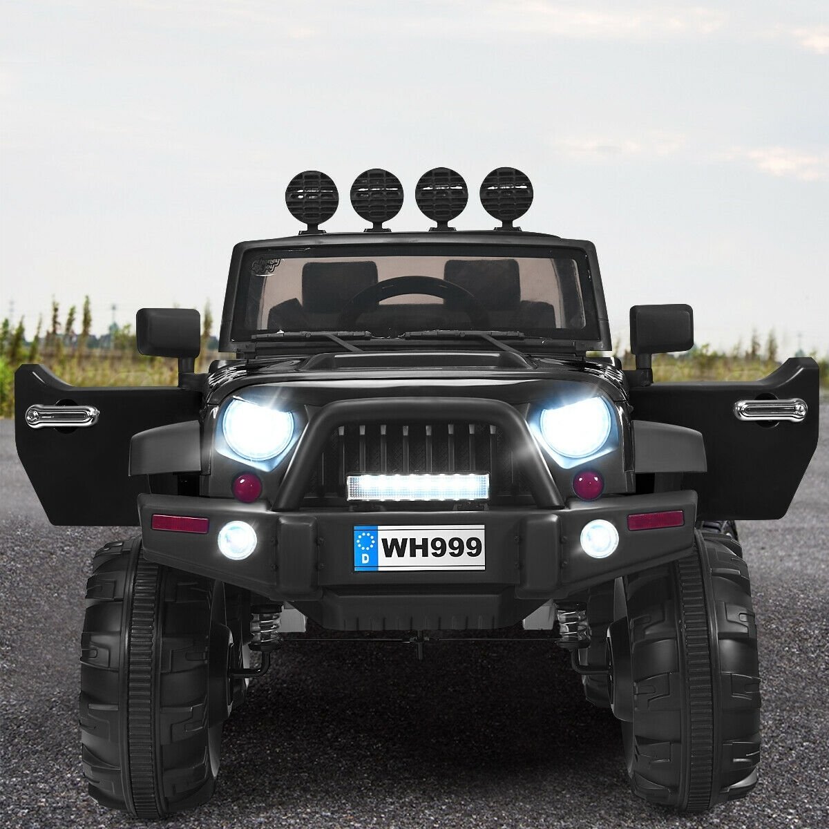 12V Kids Ride On Truck with Remote Control and Double Magnetic Door-Black view 3
