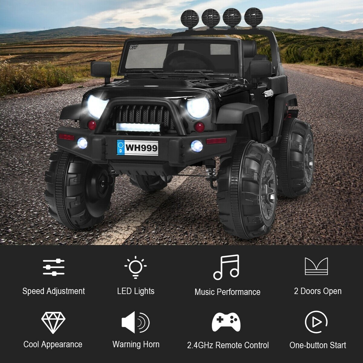12V Kids Ride On Truck with Remote Control and Double Magnetic Door-Black view 6