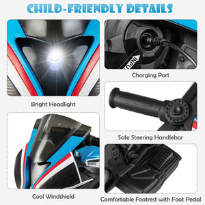 12V Licensed BMW Kids Motorcycle Ride-On Toy for 37-96 Months Old Kids-Blue view 9
