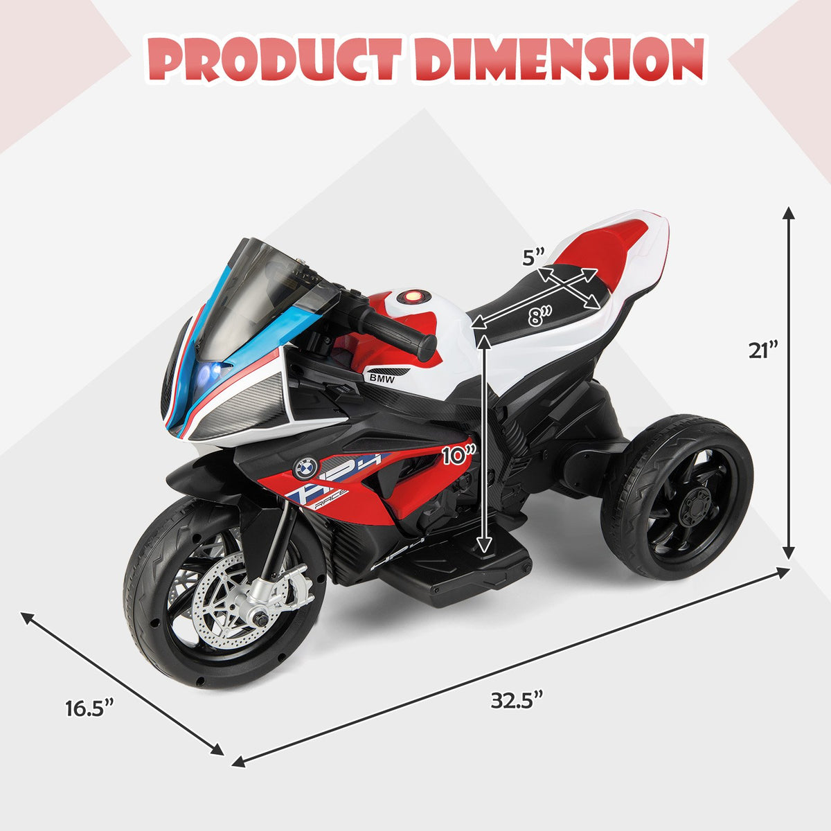 12V Licensed BMW Kids Motorcycle Ride-On Toy for 37-96 Months Old Kids-Red view 4