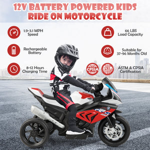 12V Licensed BMW Kids Motorcycle Ride-On Toy for 37-96 Months Old Kids-Red view 6