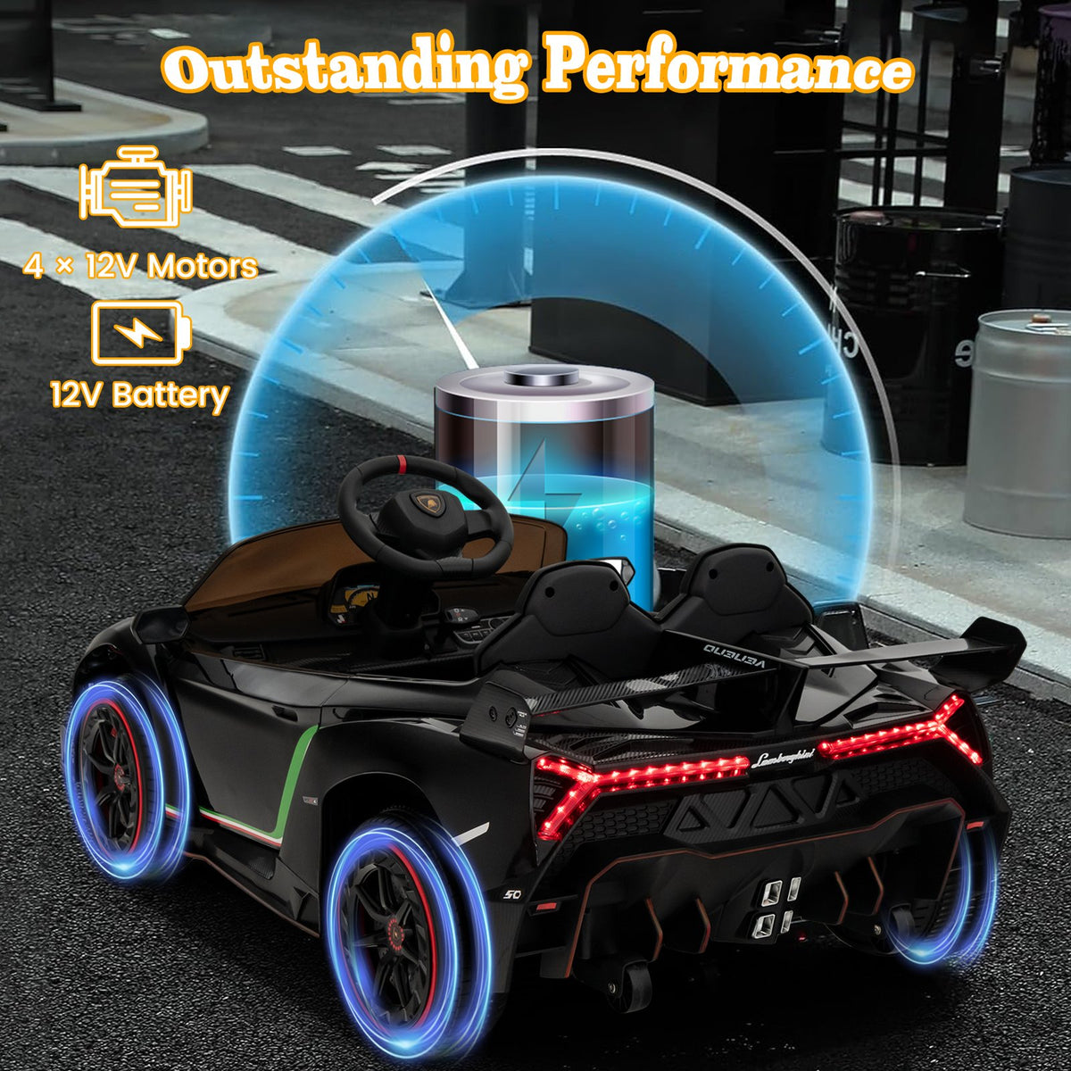 12V Licensed Lamborghini 4WD Kids Ride-on Sports Car with 2.4G Remote-Black view 2