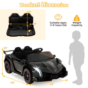 12V Licensed Lamborghini 4WD Kids Ride-on Sports Car with 2.4G Remote-Black view 4