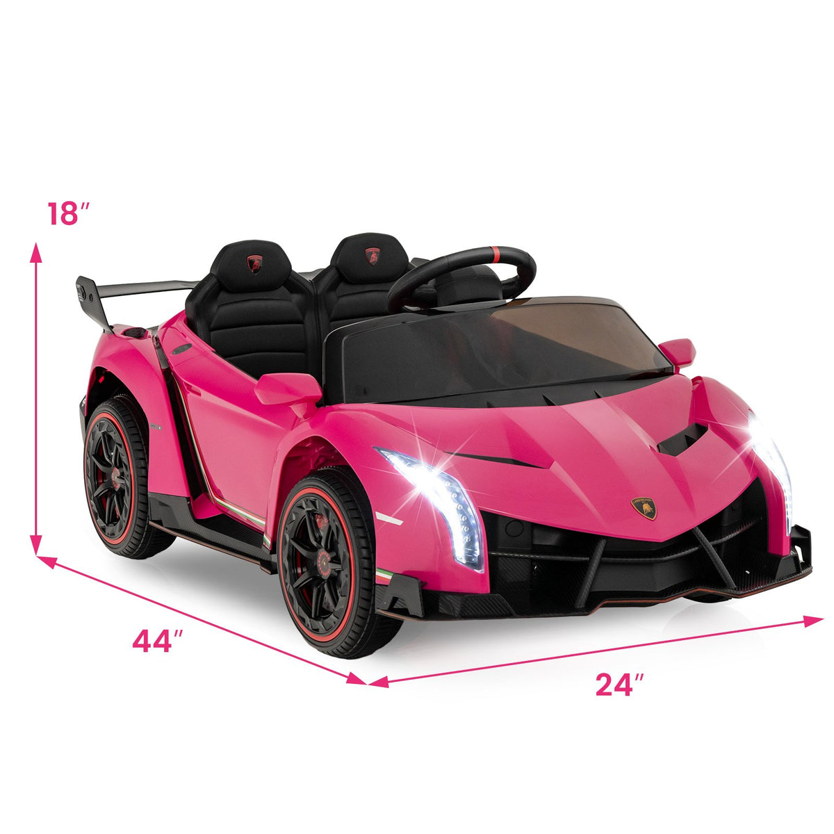 12V Licensed Lamborghini 4WD Kids Ride-on Sports Car with 2.4G Remote-Pink view 3