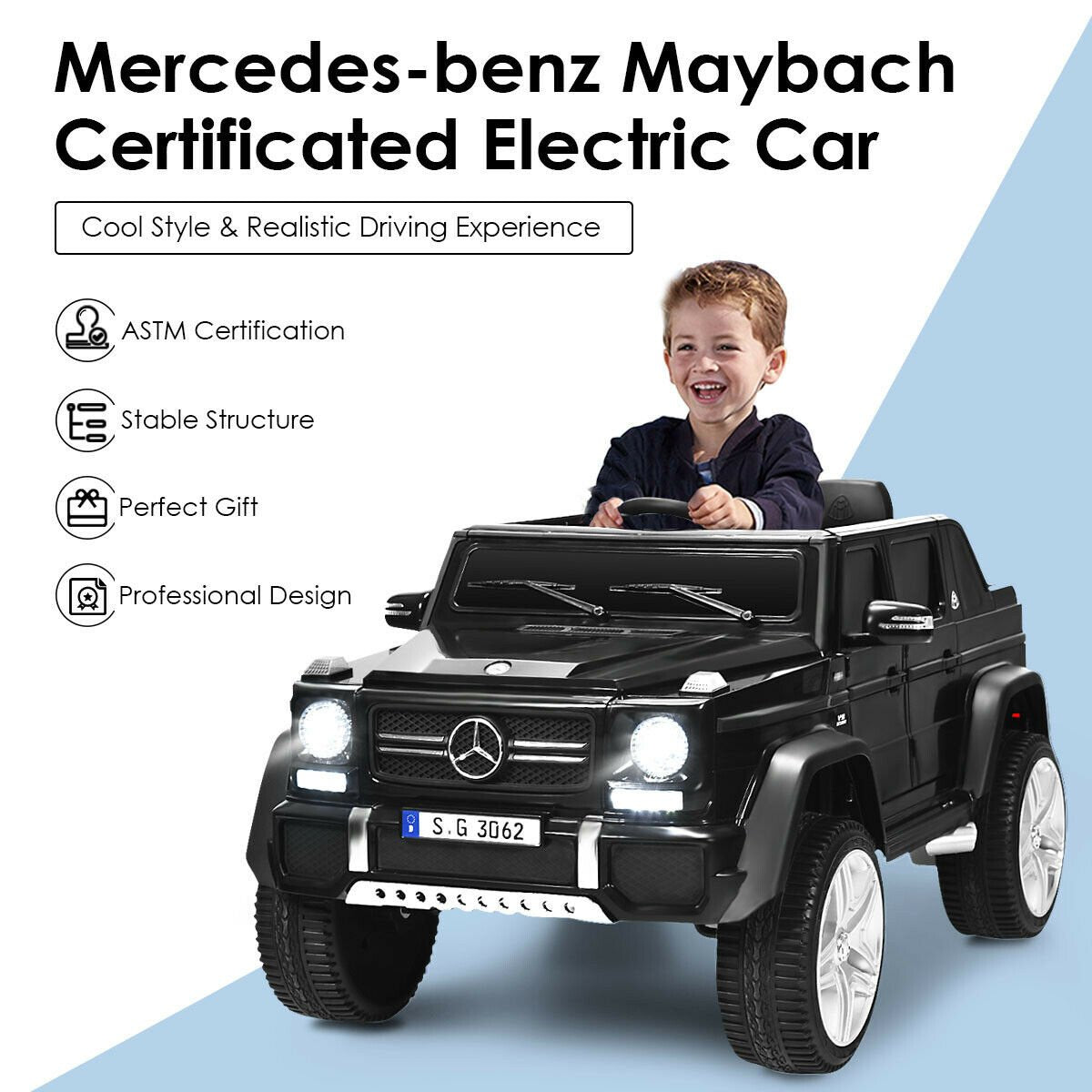 12V Licensed Mercedes-Benz Kids Ride On Car-Black view 8
