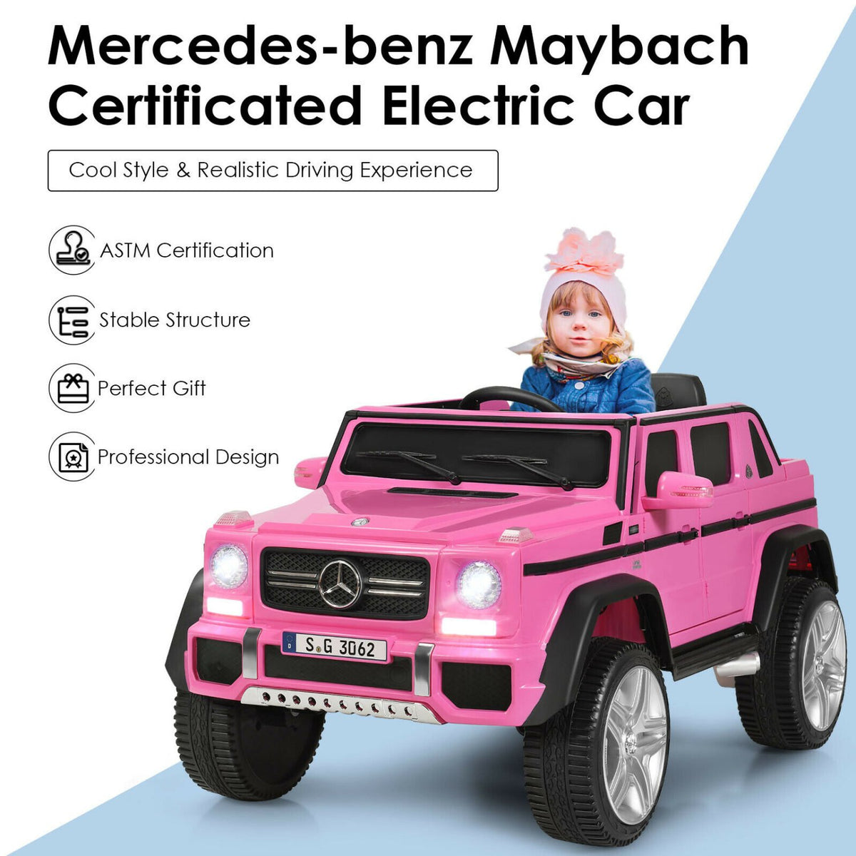 12V Licensed Mercedes-Benz Kids Ride On Car-Pink view 6
