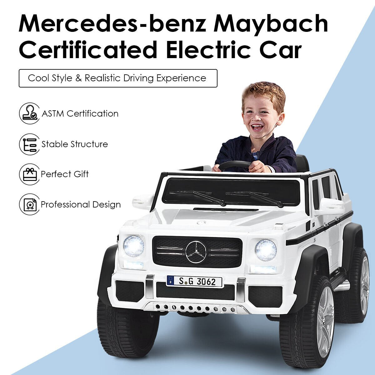 12V Licensed Mercedes-Benz Kids Ride On Car-White view 8
