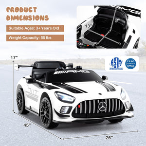 12V Kids Ride-On Car Mercedes-AMG GT3 Licensed with Adjustable Speed-White view 4