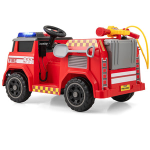 12V Ride on Fire Truck Powered Car with Water Gun and Interphone-Red view 3