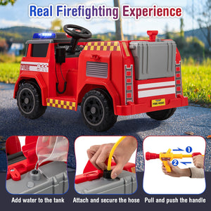 12V Ride on Fire Truck Powered Car with Water Gun and Interphone-Red view 8