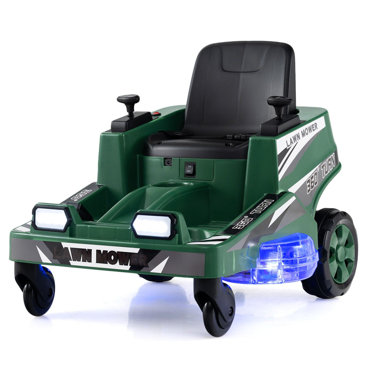 12V Ride on Lawn Mower for Kids with Dual Control Sticks and LED Lights-Green view 3