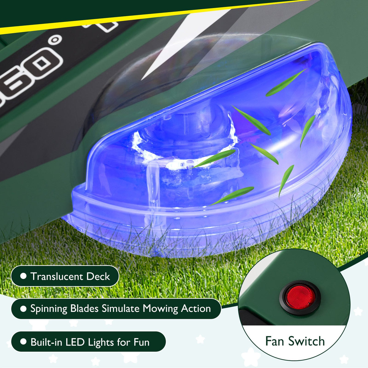 12V Ride on Lawn Mower for Kids with Dual Control Sticks and LED Lights-Green view 7