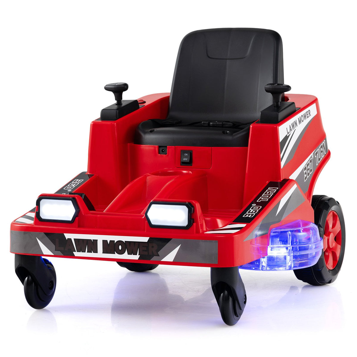 12V Ride on Lawn Mower for Kids with Dual Control Sticks and LED Lights-Red view 3