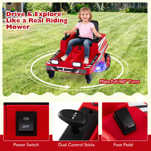 12V Ride on Lawn Mower for Kids with Dual Control Sticks and LED Lights-Red view 6