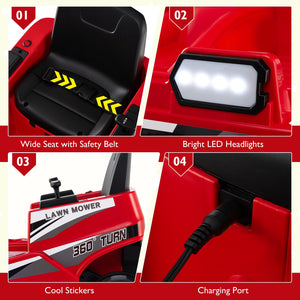 12V Ride on Lawn Mower for Kids with Dual Control Sticks and LED Lights-Red view 8