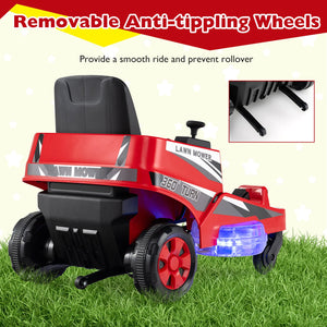 12V Ride on Lawn Mower for Kids with Dual Control Sticks and LED Lights-Red view 9