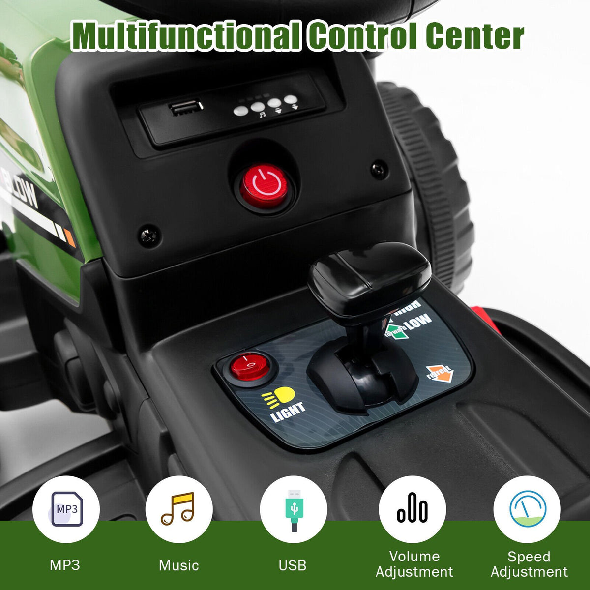 12V Ride on Tractor with 3-Gear-Shift Ground Loader for Kids 3+ Years Old-Dark Green view 6