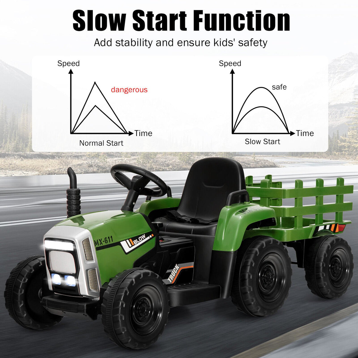 12V Ride on Tractor with 3-Gear-Shift Ground Loader for Kids 3+ Years Old-Dark Green view 7