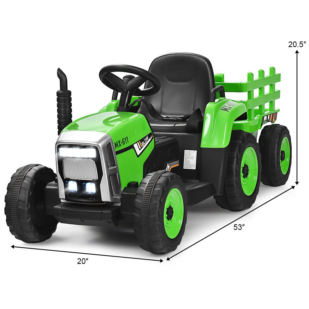 12V Ride on Tractor with 3-Gear-Shift Ground Loader for Kids 3+ Years Old-Green view 5