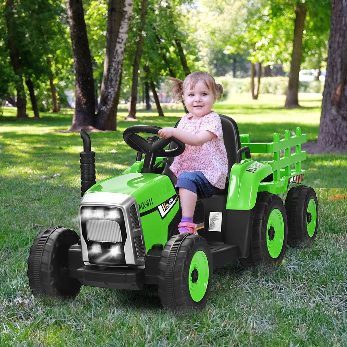 12V Ride on Tractor with 3-Gear-Shift Ground Loader for Kids 3+ Years Old-Green view 7